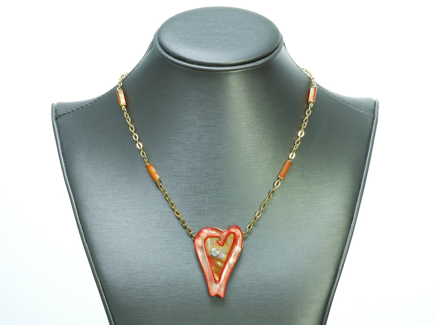 Roberto Coin Ariel's Heart of Hope Diamond 18K Gold Red Mother of Pearl Necklace