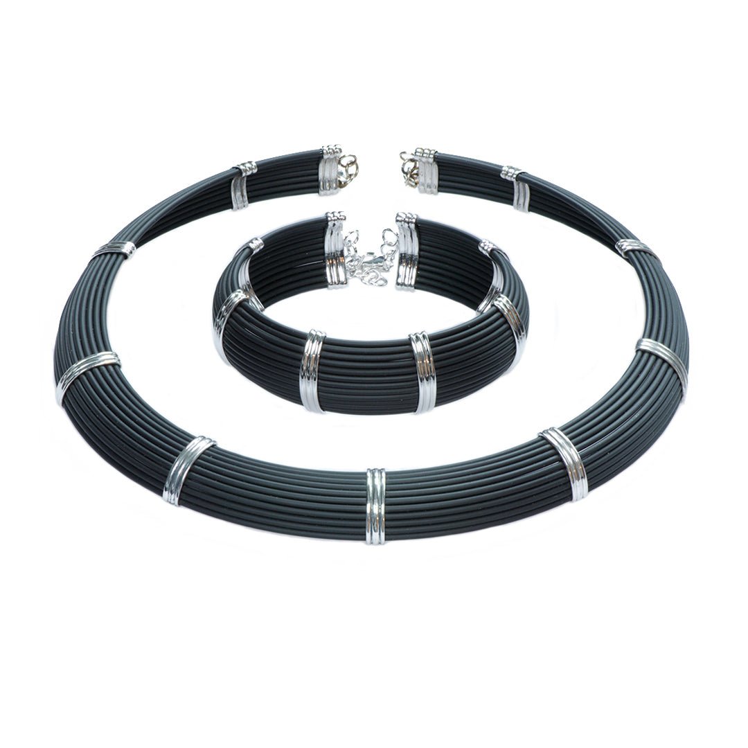 Roberto Coin Silver Rubber Necklace and Bracelet Set