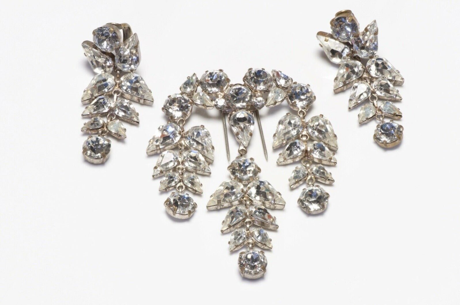 Roger Jean-Pierre Depose 1950’s Crystal Brooch Earrings Set