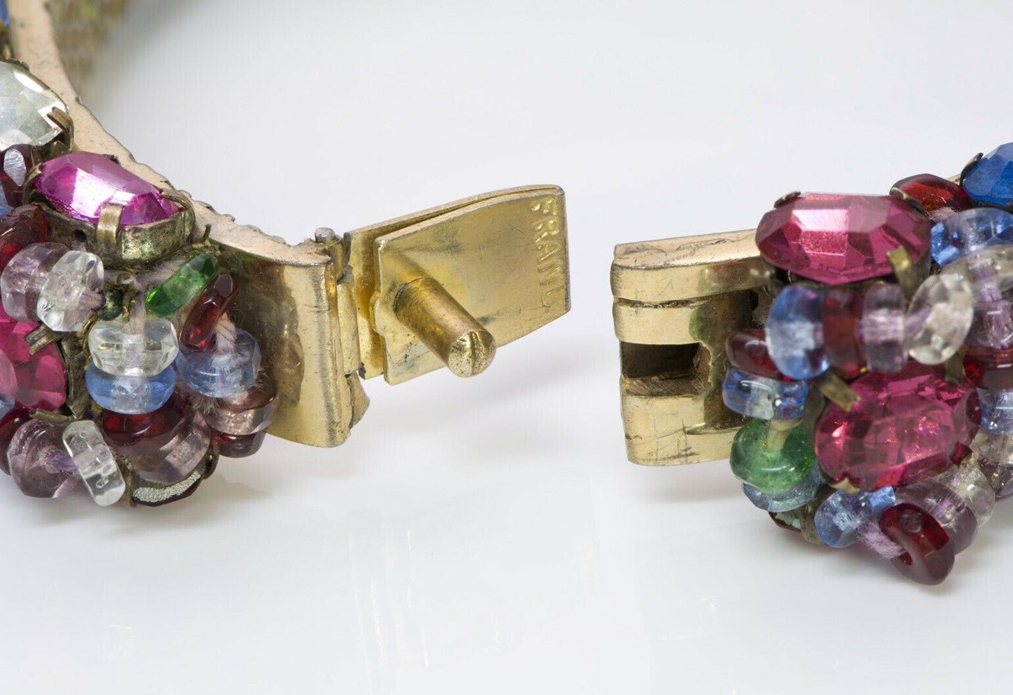 Roger Jean-Pierre Paris 1930’s Blue Pink Crystal Beaded Bangle Bracelet