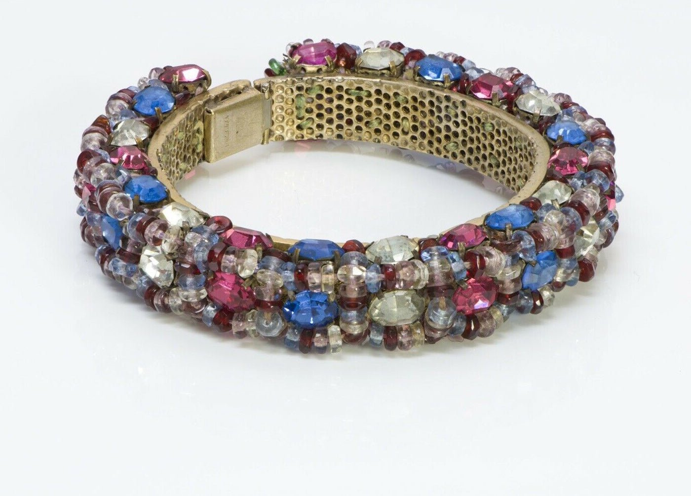 Roger Jean-Pierre Paris 1930’s Blue Pink Crystal Beaded Bangle Bracelet