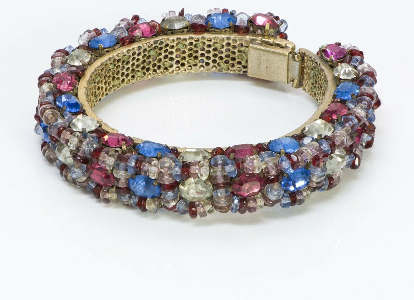 Roger Jean-Pierre Paris 1930’s Blue Pink Crystal Beaded Bangle Bracelet