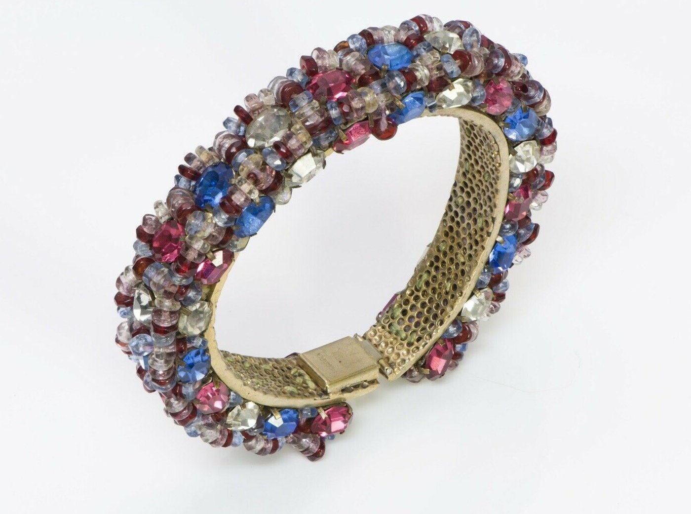 Roger Jean-Pierre Paris 1930’s Blue Pink Crystal Beaded Bangle Bracelet