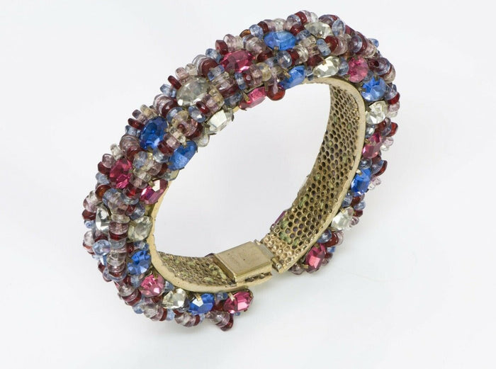 Roger Jean-Pierre Paris 1930’s Blue Pink Crystal Beaded Bangle Bracelet