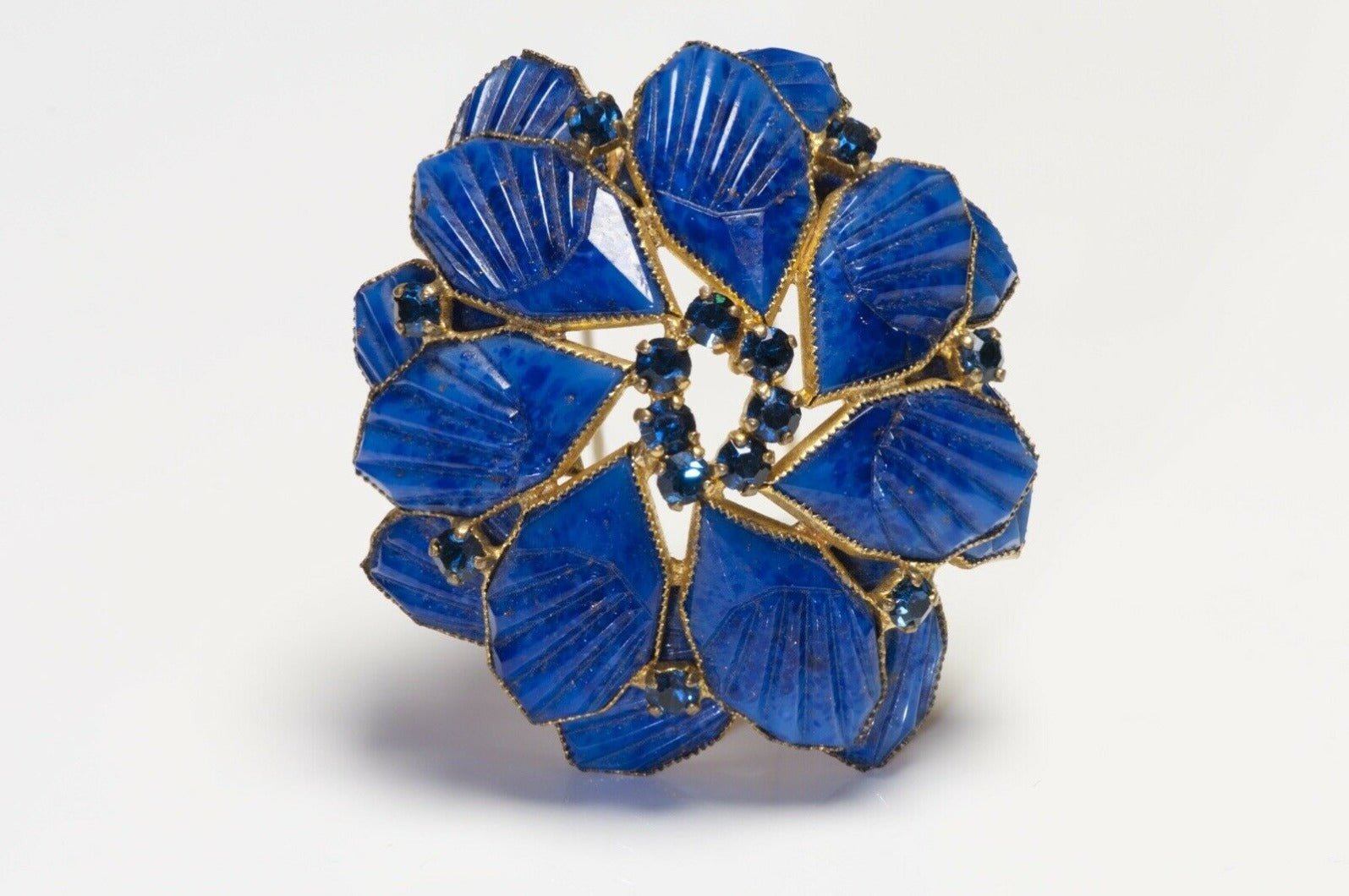 Roger Jean-Pierre Paris 1950’s Blue Glass Crystal Flower Brooch