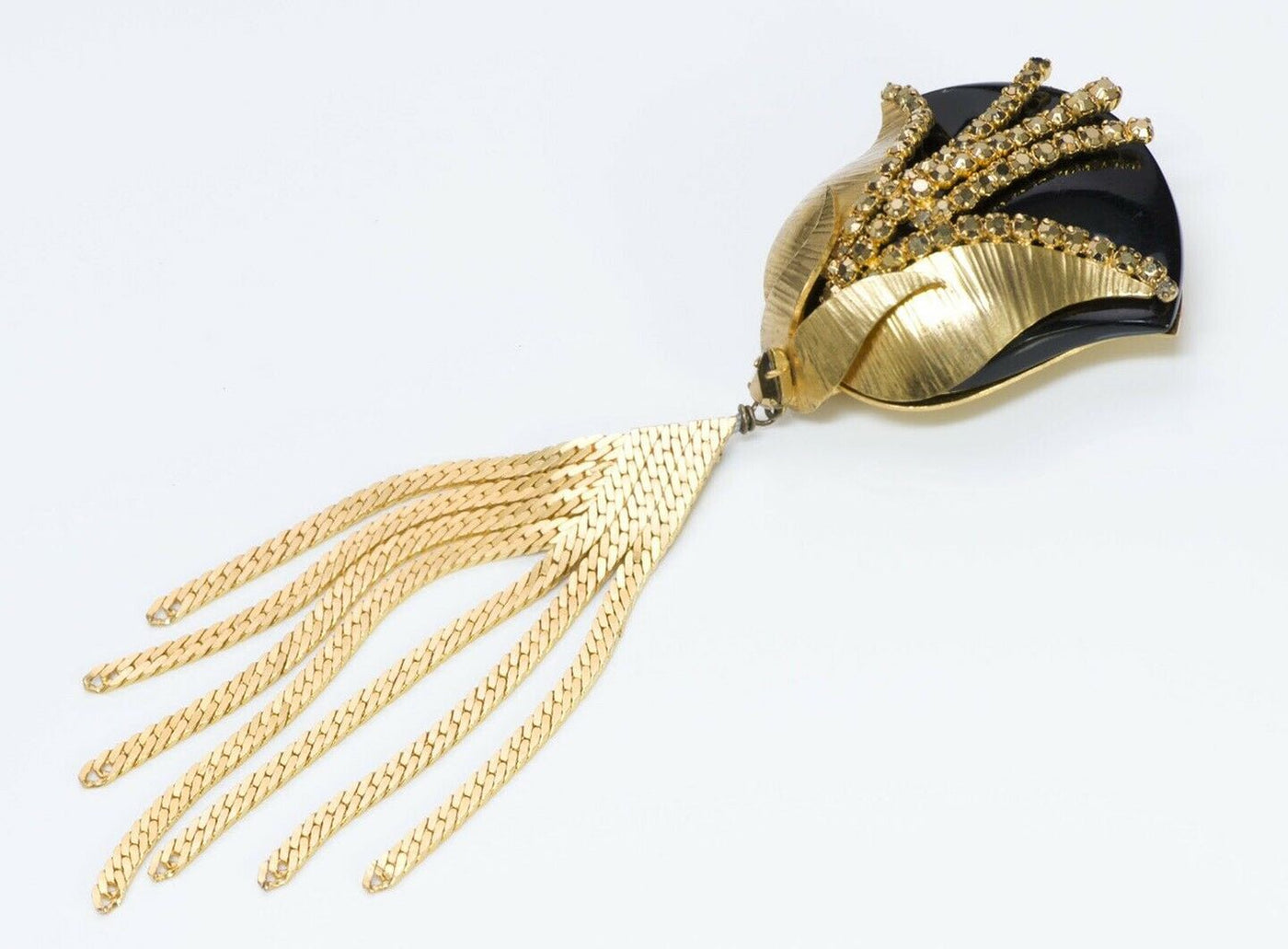 Roger Jean-Pierre Paris 1950’s Crystal Tulip Flower Tassel Brooch