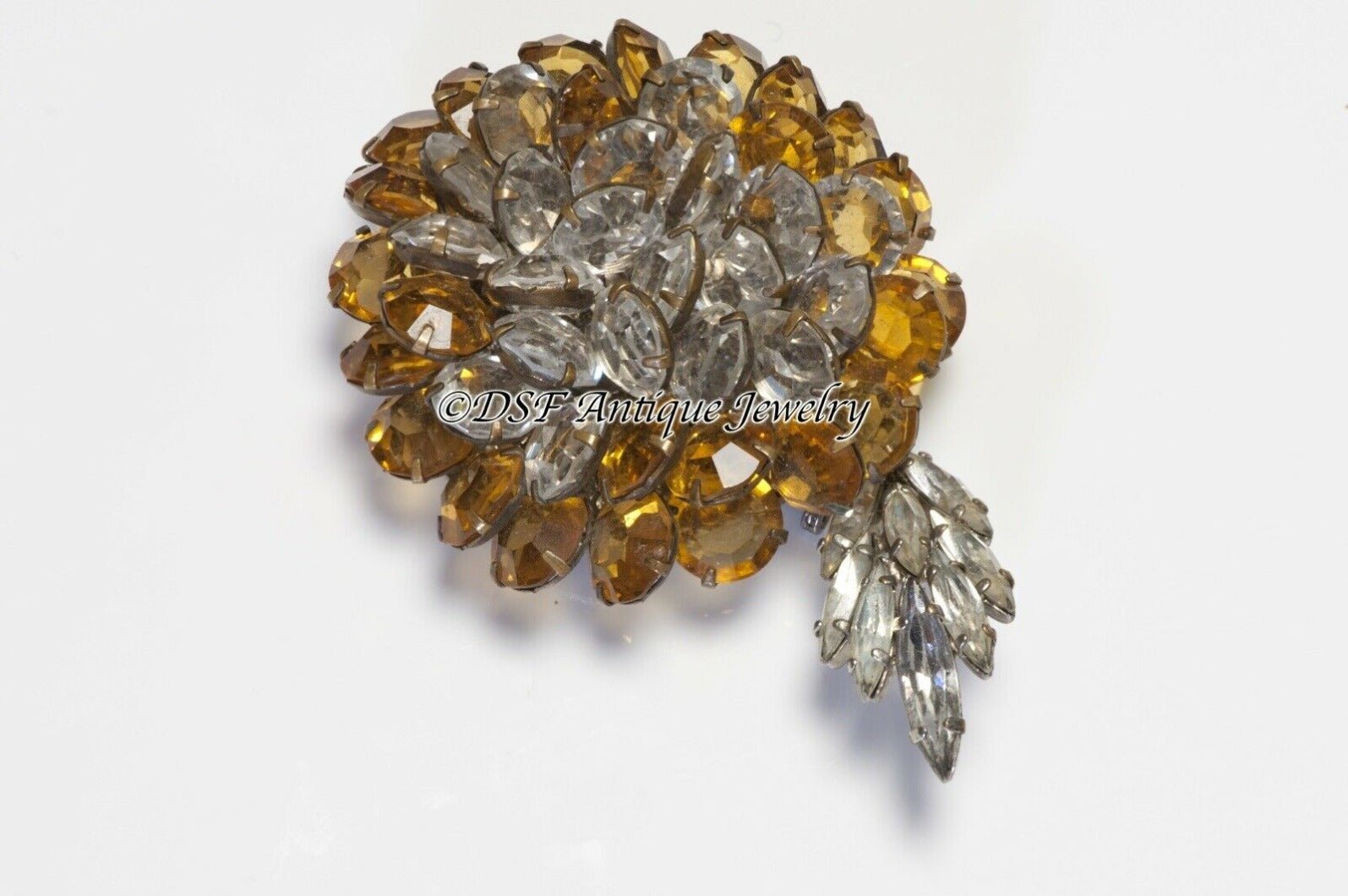 Roger Jean-Pierre Paris 1950’s Yellow Crystal Flower Pin Brooch