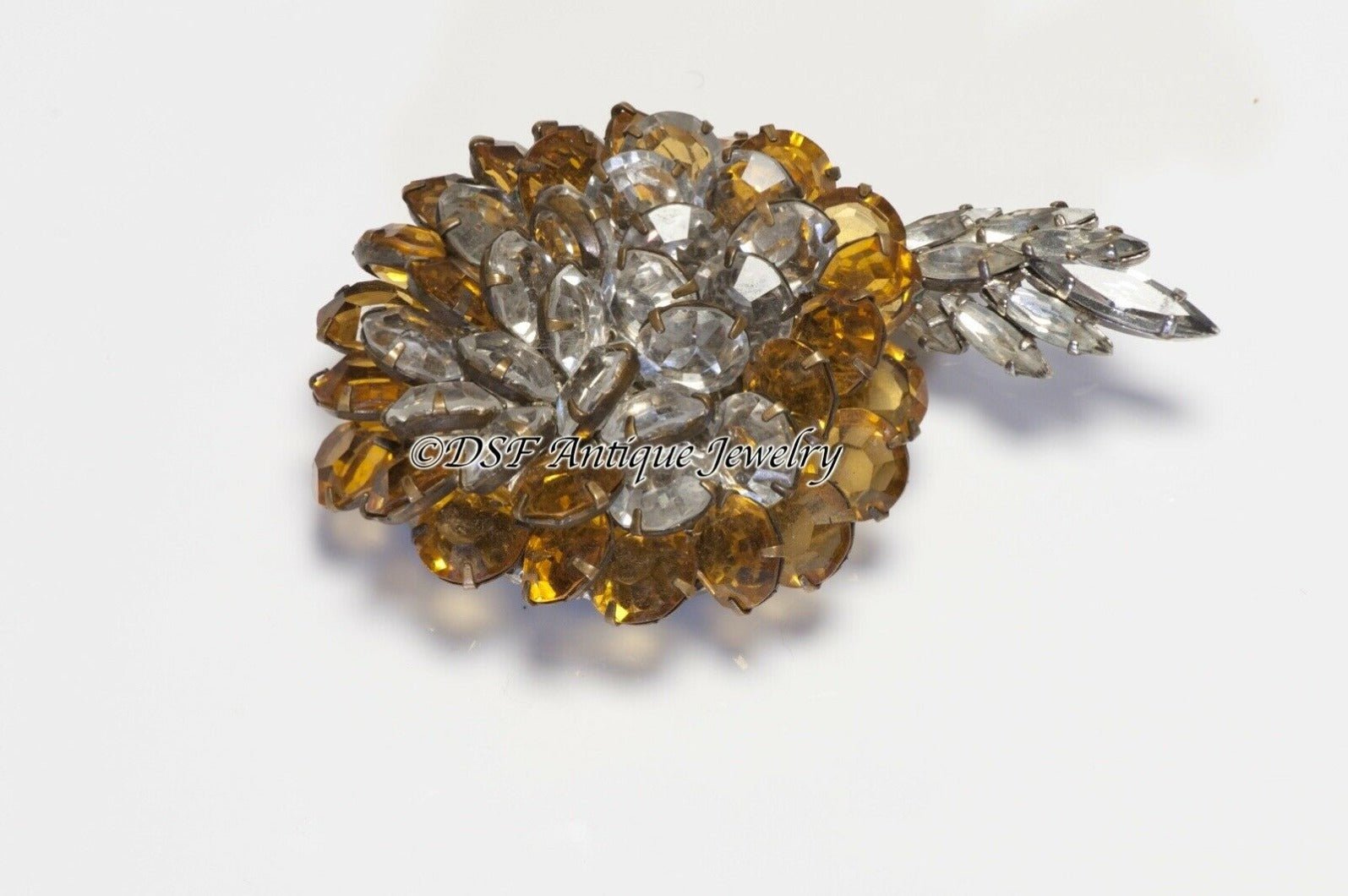 Roger Jean-Pierre Paris 1950’s Yellow Crystal Flower Pin Brooch