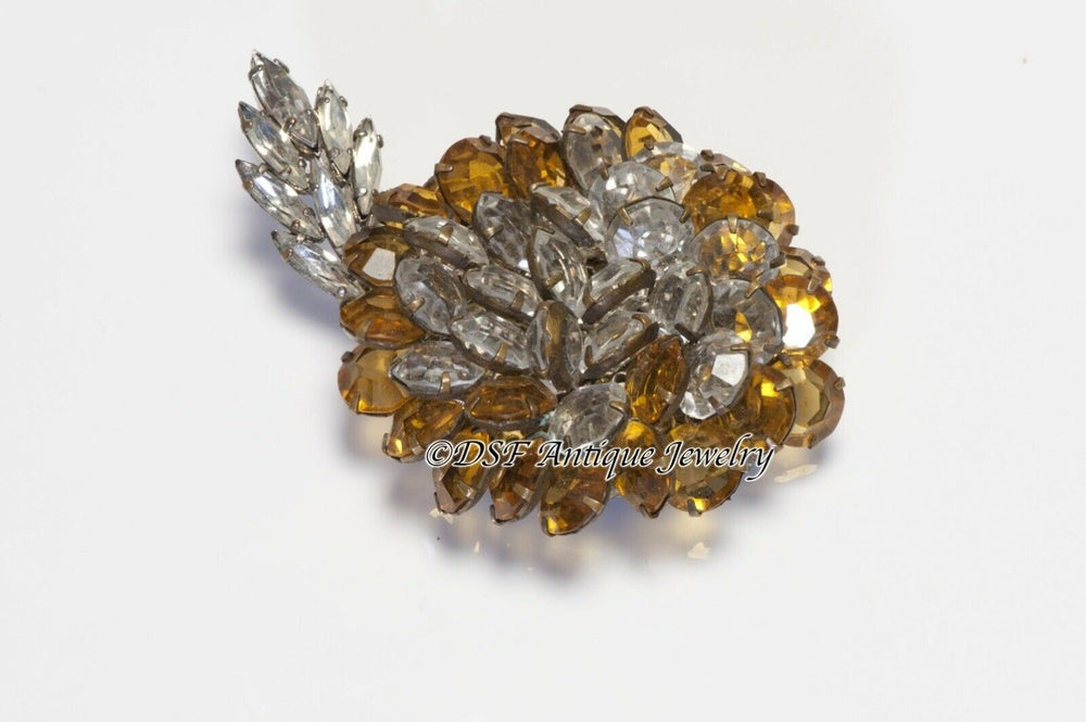 Roger Jean-Pierre Paris 1950’s Yellow Crystal Flower Pin Brooch