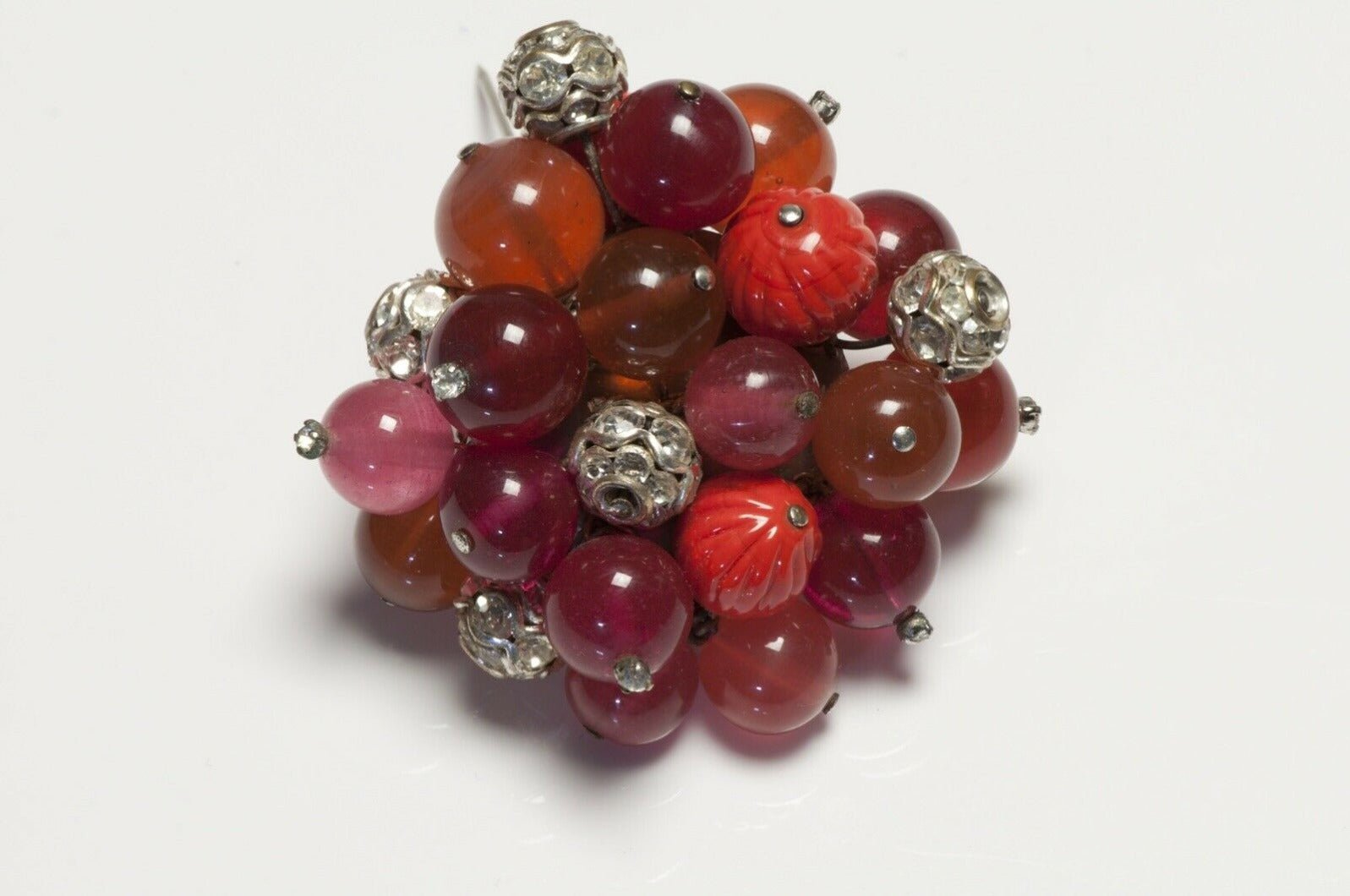 Roger Jean-Pierre Paris Depose 1950’s Orange Red Glass Beads Brooch