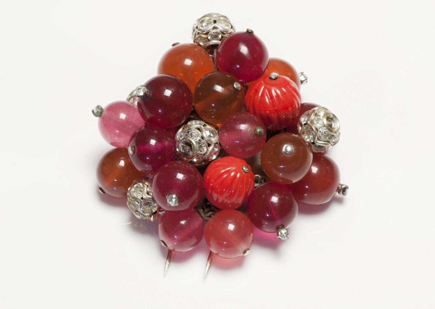 Roger Jean-Pierre Paris Depose 1950’s Orange Red Glass Beads Brooch