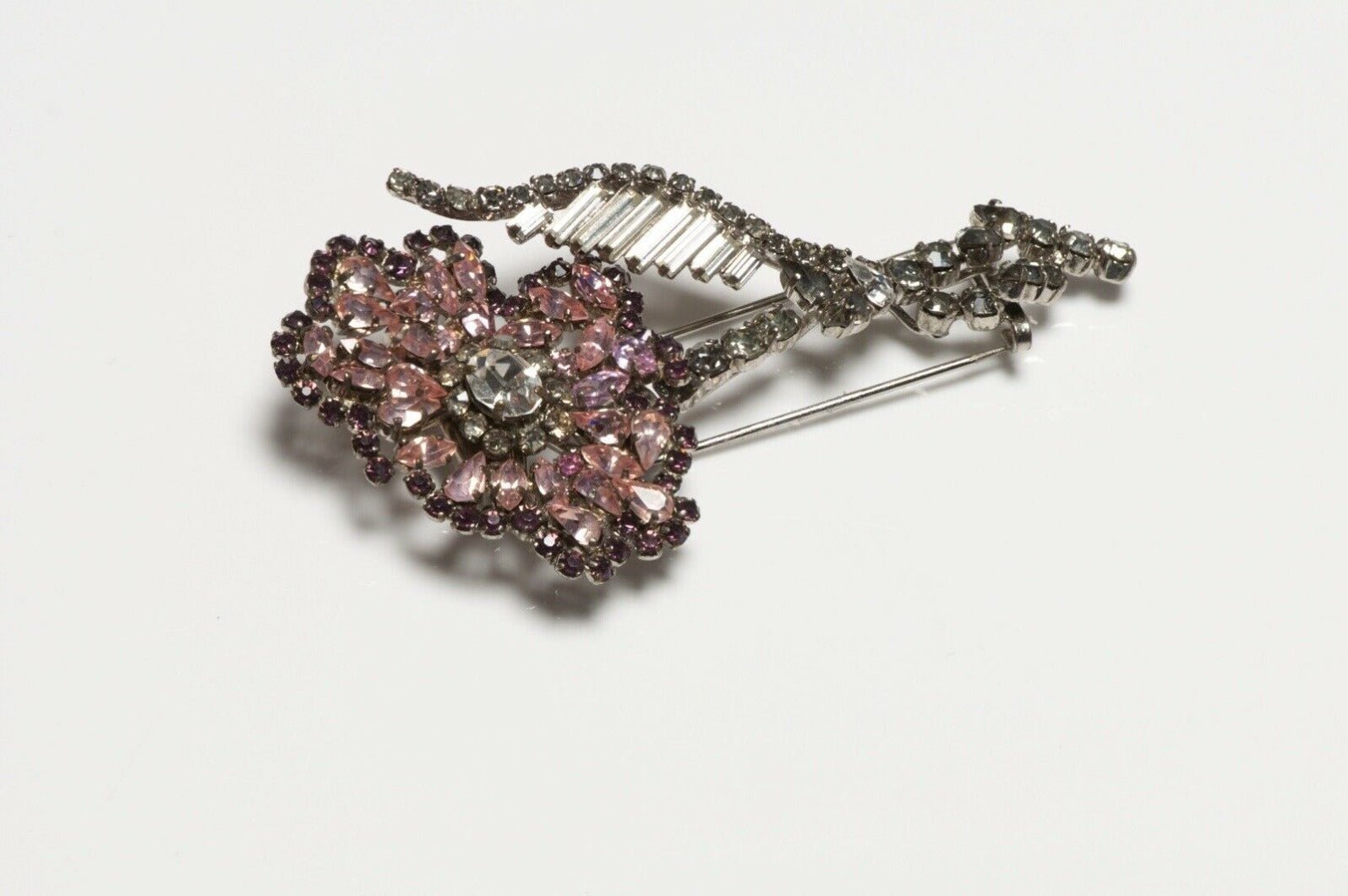 Roger Jean-Pierre Paris Depose Pink Crystal Flower Brooch