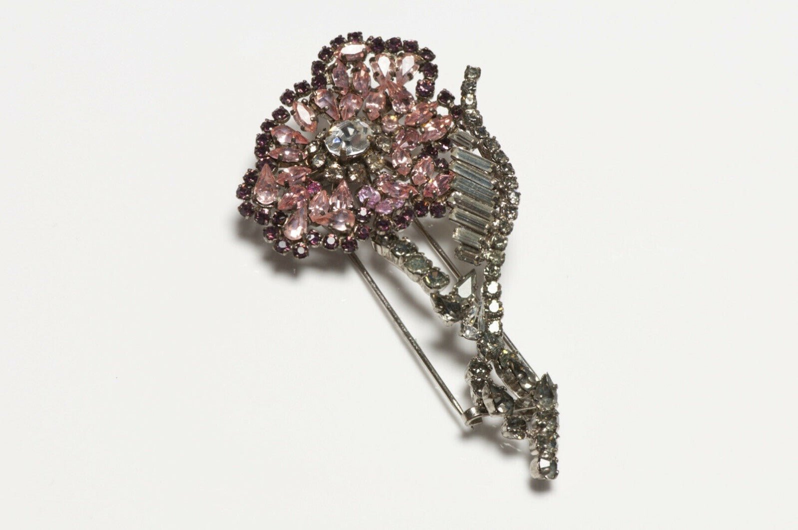 Roger Jean-Pierre Paris Depose Pink Crystal Flower Brooch