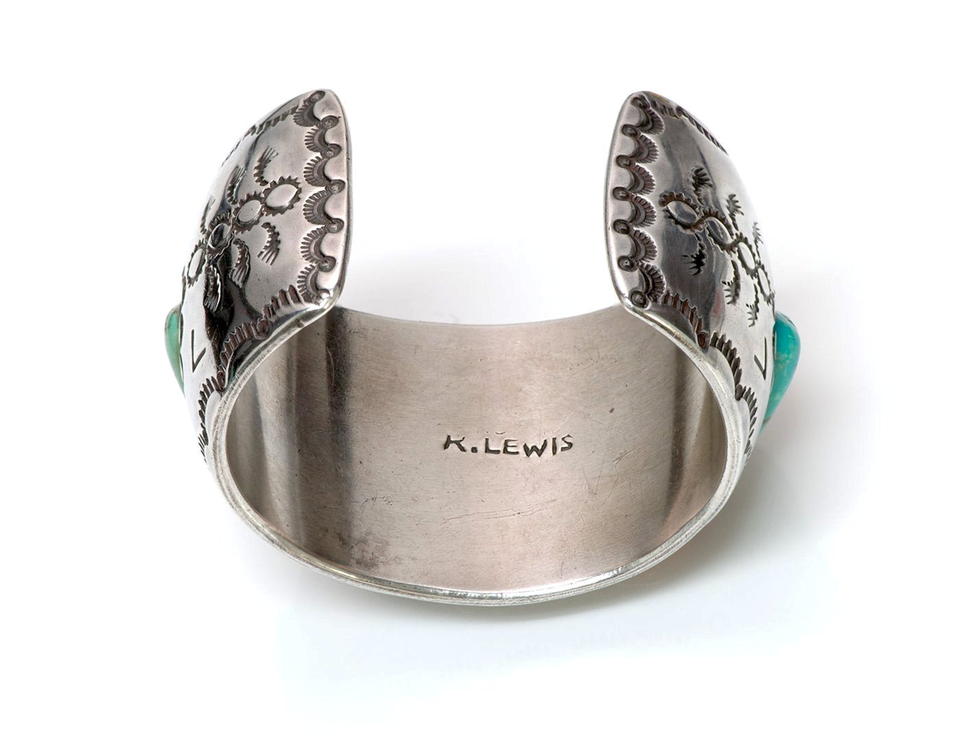 Roger Lewis American Indian Navajo Silver Coral Turquoise Cuff Bracelet