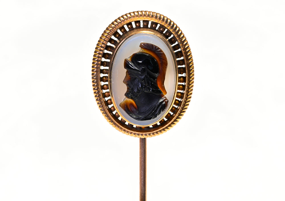Antique Roman Soldier Cameo Gold Stick Pin