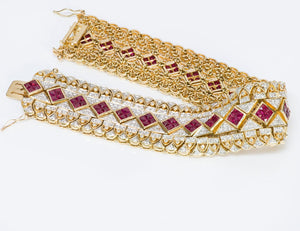 Invisibly Set Ruby Diamond 18K Yellow Gold Bracelet