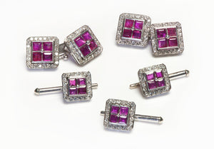Ruby Diamond Cufflink Stud Set 18K Gold