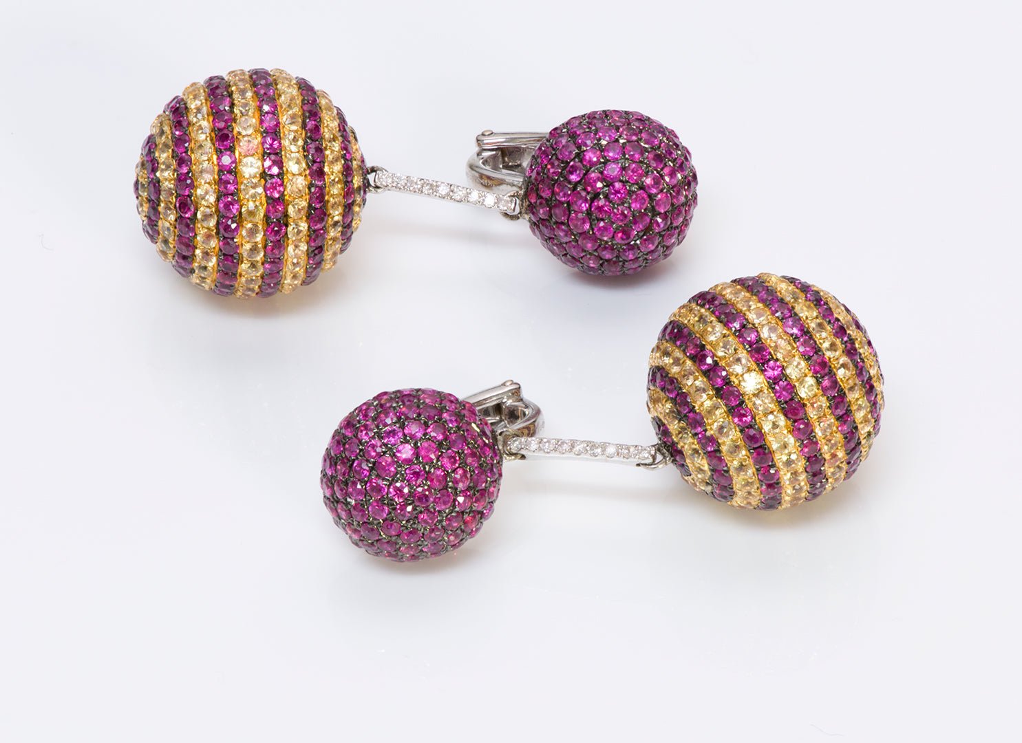 Ruby Yellow Sapphire & Diamond Gold Dangle Ball Earrings