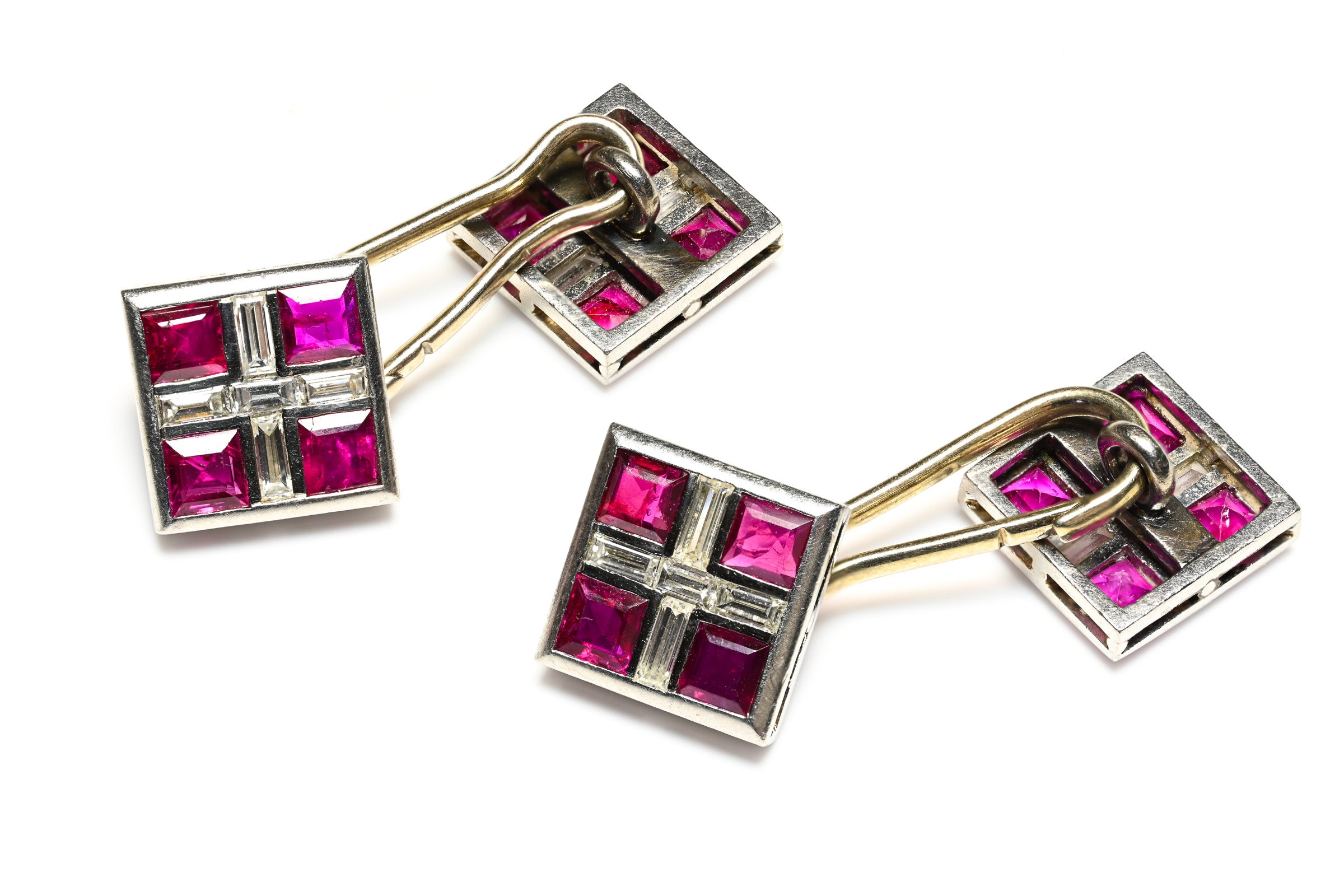 Luxurious Ruby and Diamond Platinum Cufflinks Vintage art deco