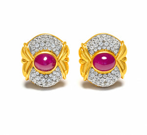 Burma Ruby and Diamond Earrings in 18K Gold and Platinum