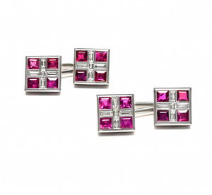 Luxurious Ruby and Diamond Platinum Cufflinks