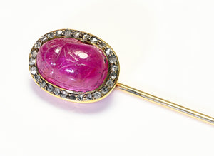 Antique Gold Ruby Scarab Diamond Stick Pin