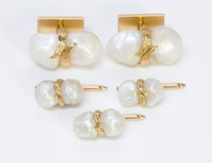 William Ruser 18K Gold Freshwater Pearl Cufflink & Van Cleef Arpels Studs