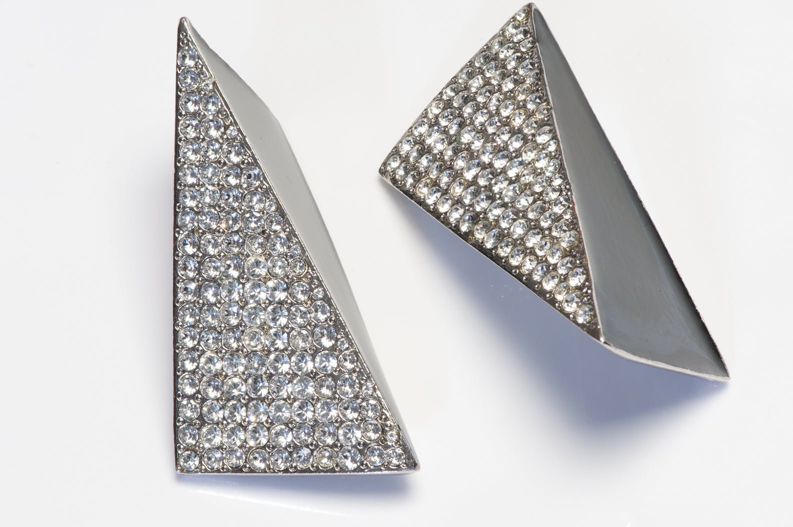 Saint Laurent Paris Black Enamel Silver Tone Crystal Geometric Earrings