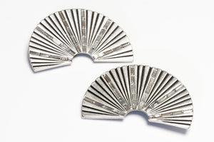 Saint Laurent Paris Silver Tone Crystal Large Fan Earrings