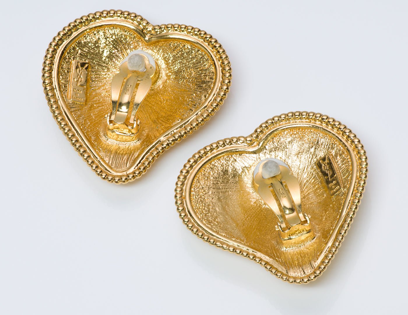 Saint Laurent YSL Gold Tone Heart Earrings