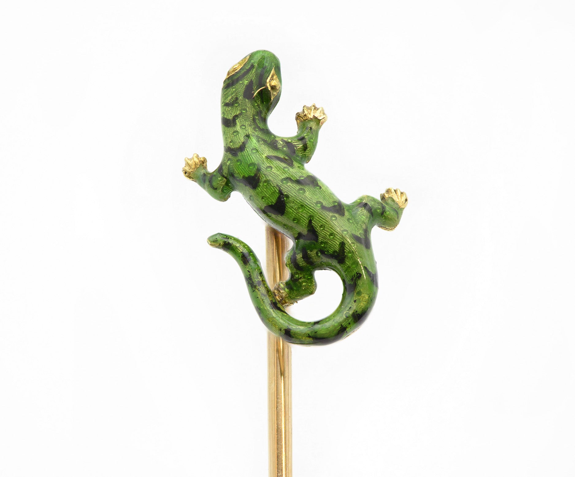 Antique Gold Green Enamel Salamander Stick Pin