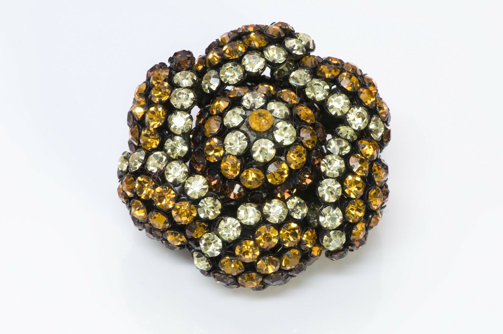 SANDOR Yellow Brown Crystal Flower Brooch Earrings
