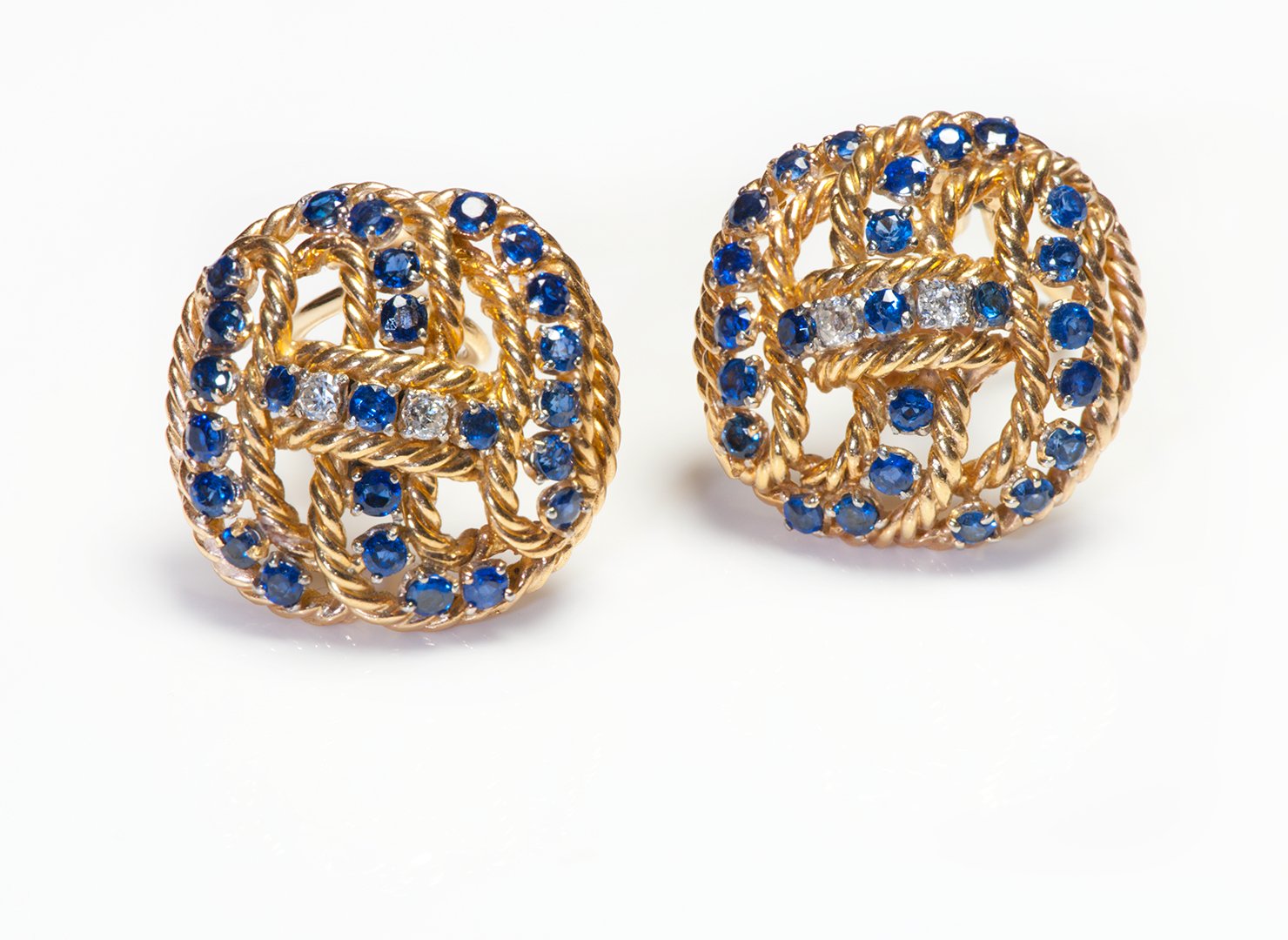 Sapphire and Diamond Yellow Gold Earrings