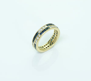 Sapphire & Diamond Eternity Ring – 14K Yellow Gold