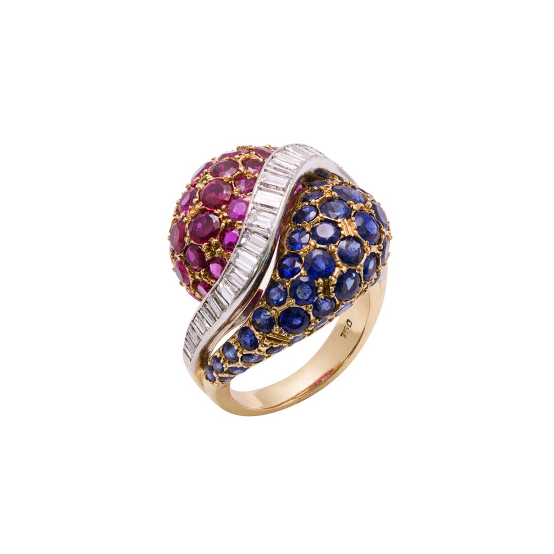 Sapphire Ruby Diamond 18K Gold Ring