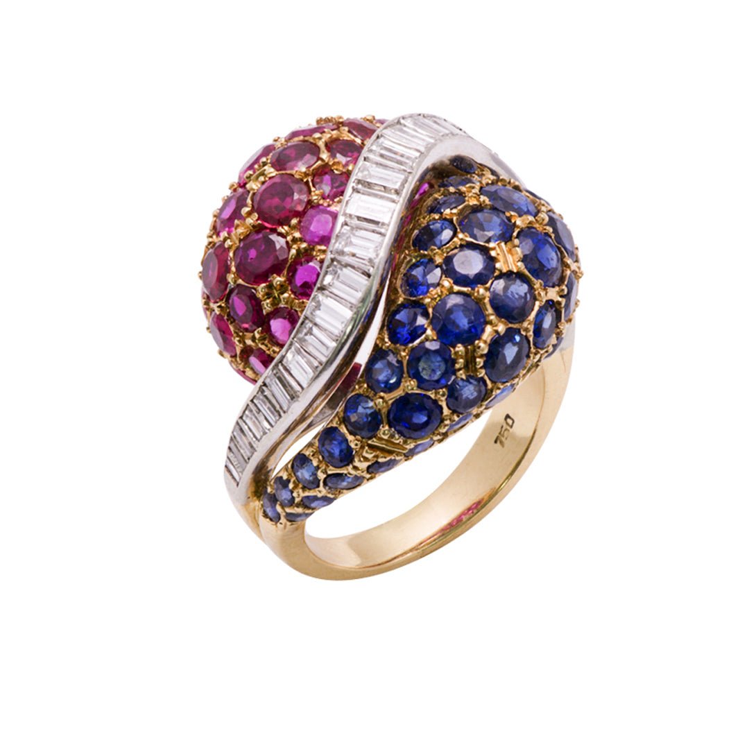 Sapphire Ruby Diamond 18K Gold Ring