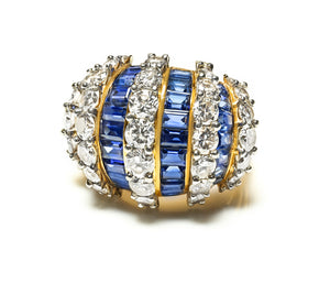 Vintage Diamond Sapphire 18K Yellow Gold Ring