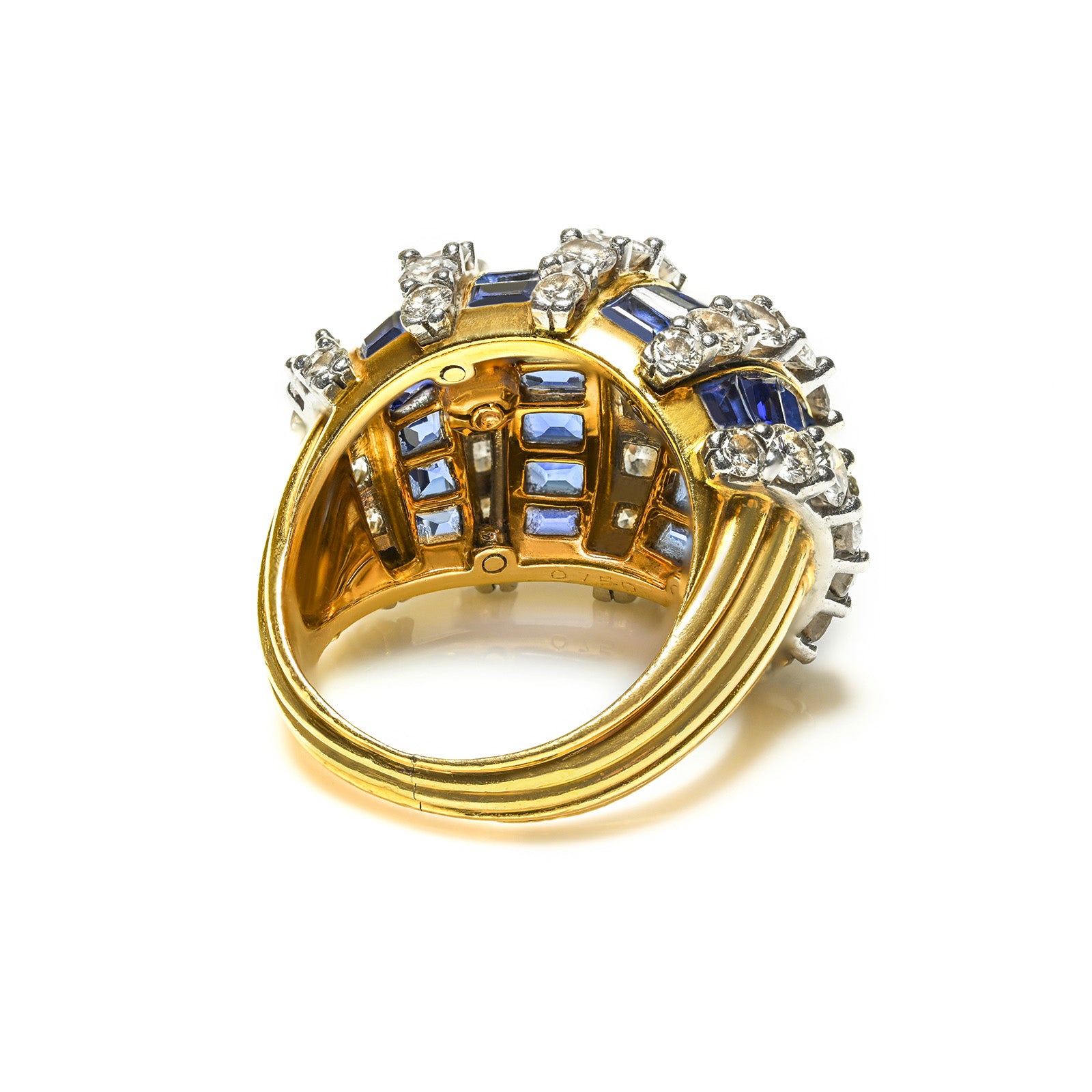 Vintage Diamond Sapphire 18K Y Gold Ring