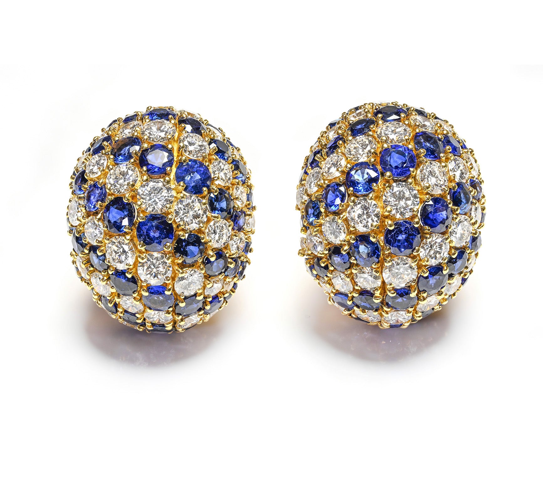 Diamond Sapphire 18K Gold Dome Earrings