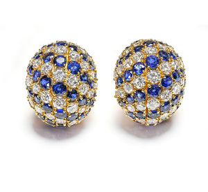Diamond Sapphire 18K Gold Dome Earrings 10 CTW
