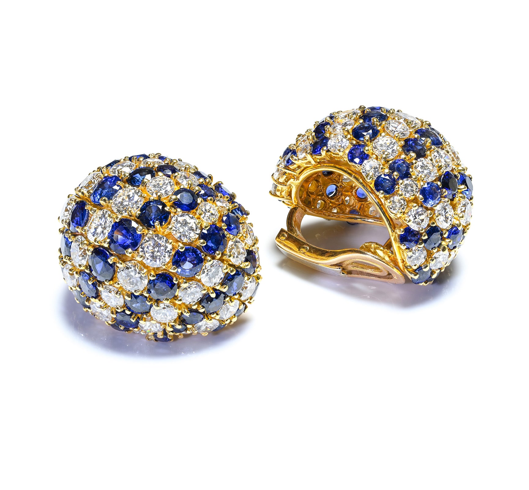 Diamond Sapphire 18K Gold Dome Earrings