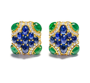 Sapphire Emerald Diamond Earrings – 18K Yellow Gold