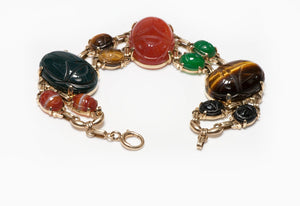 Scarab Bracelet Gold Carnelian Onyx & Tiger Eye
