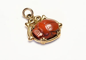 Antique Egyptian Revival Gold Jasper Carved Scarab Fob