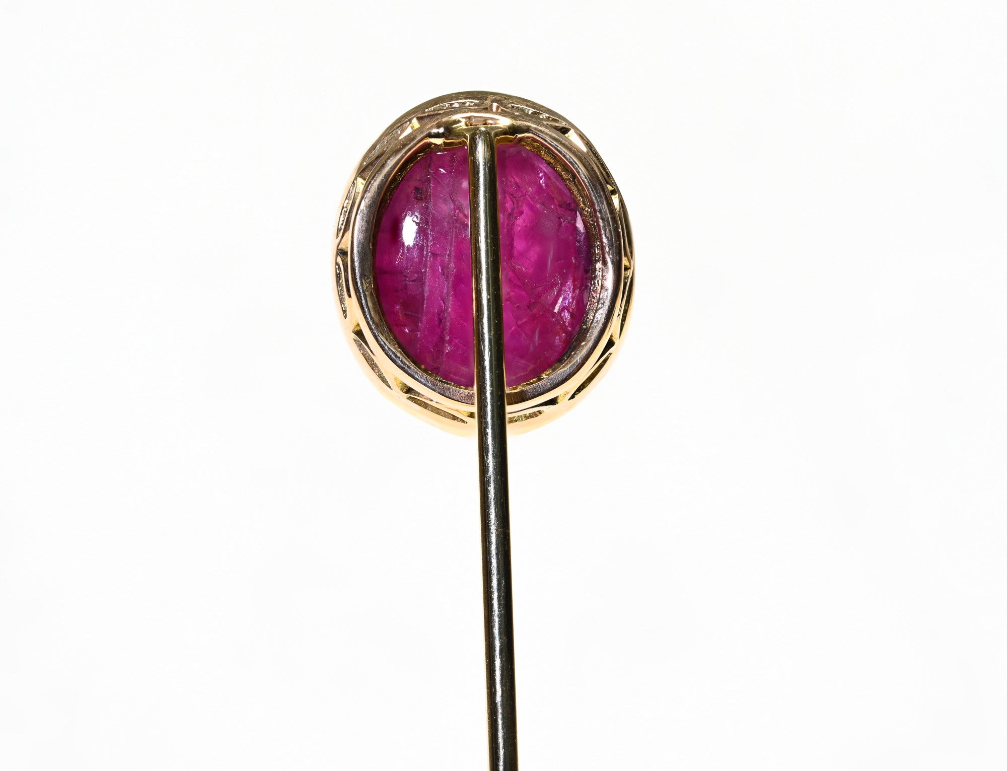 Antique Gold Carved Ruby Scarab Diamond Stick Pin