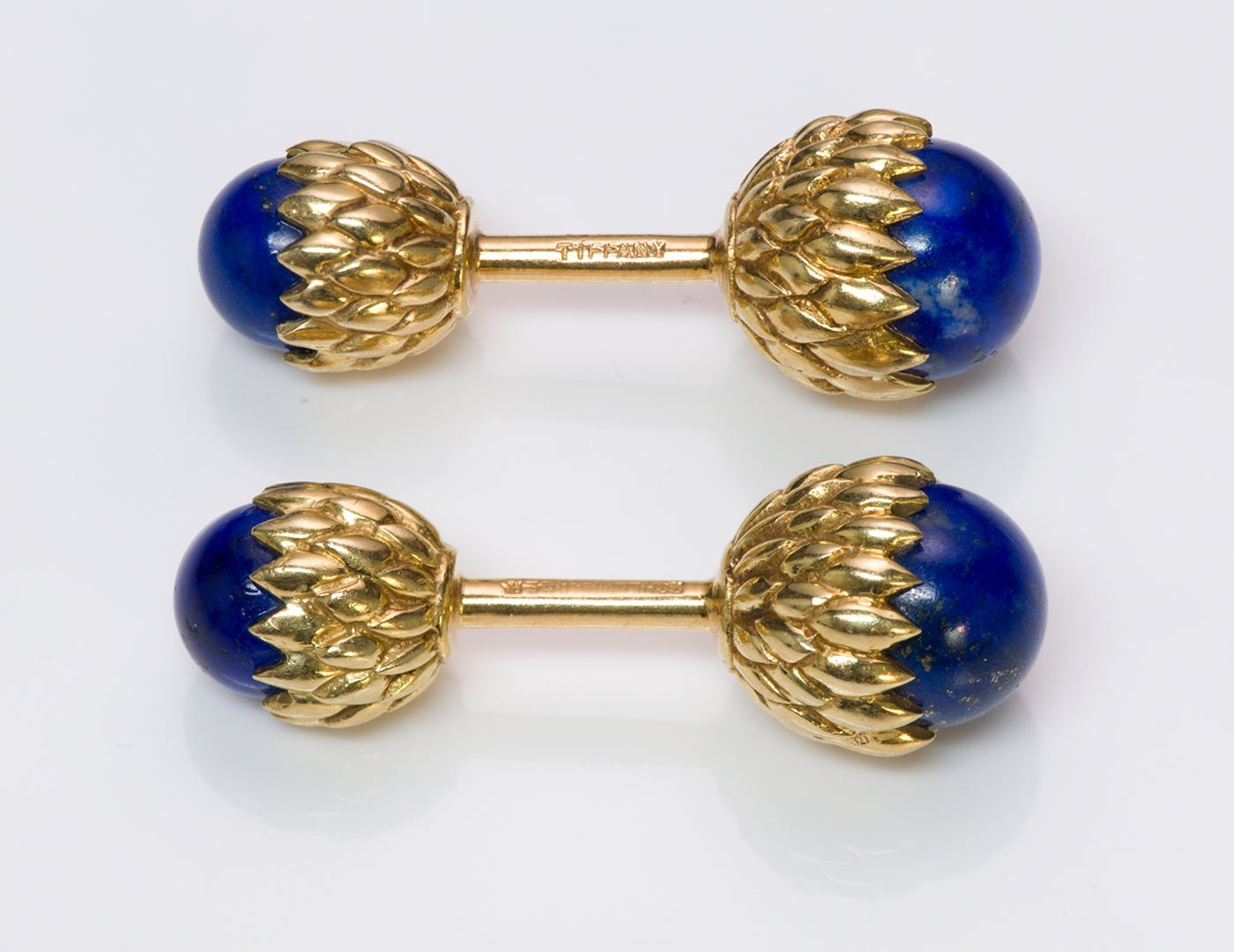 Schlumberger Tiffany & Co. Acorn Lapis Gold Cufflink & Stud Set