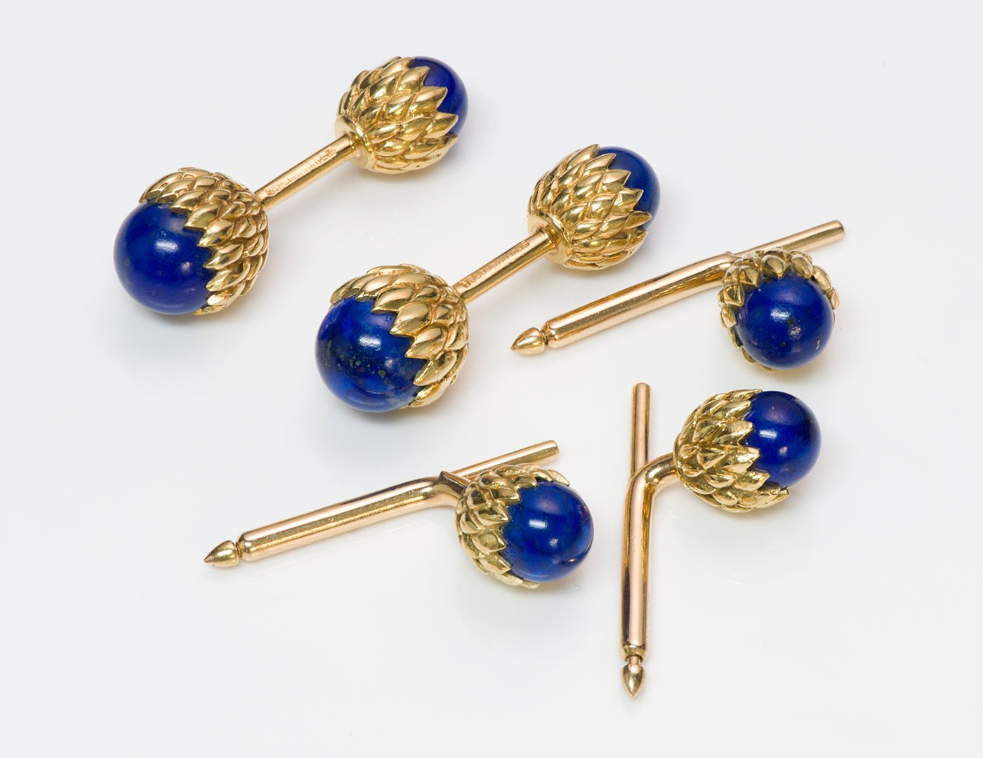 Schlumberger Tiffany & Co. Acorn Lapis Gold Cufflink & Stud Set