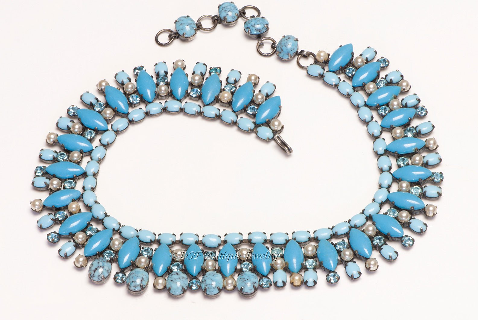 Schreiner New York 1950's Blue Crystal Collar Necklace