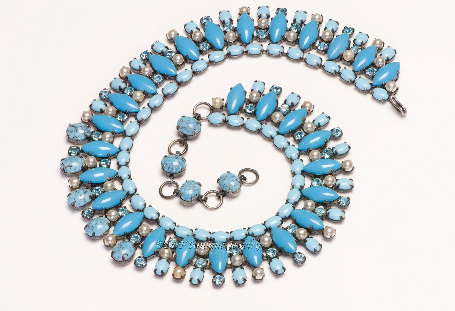 Schreiner New York 1950's Blue Crystal Collar Necklace