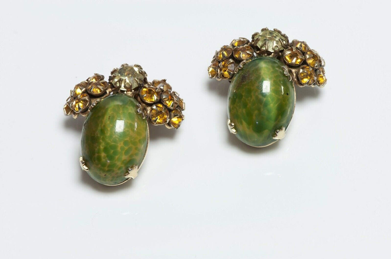 Schreiner New York 1950’s Green Glass Earrings